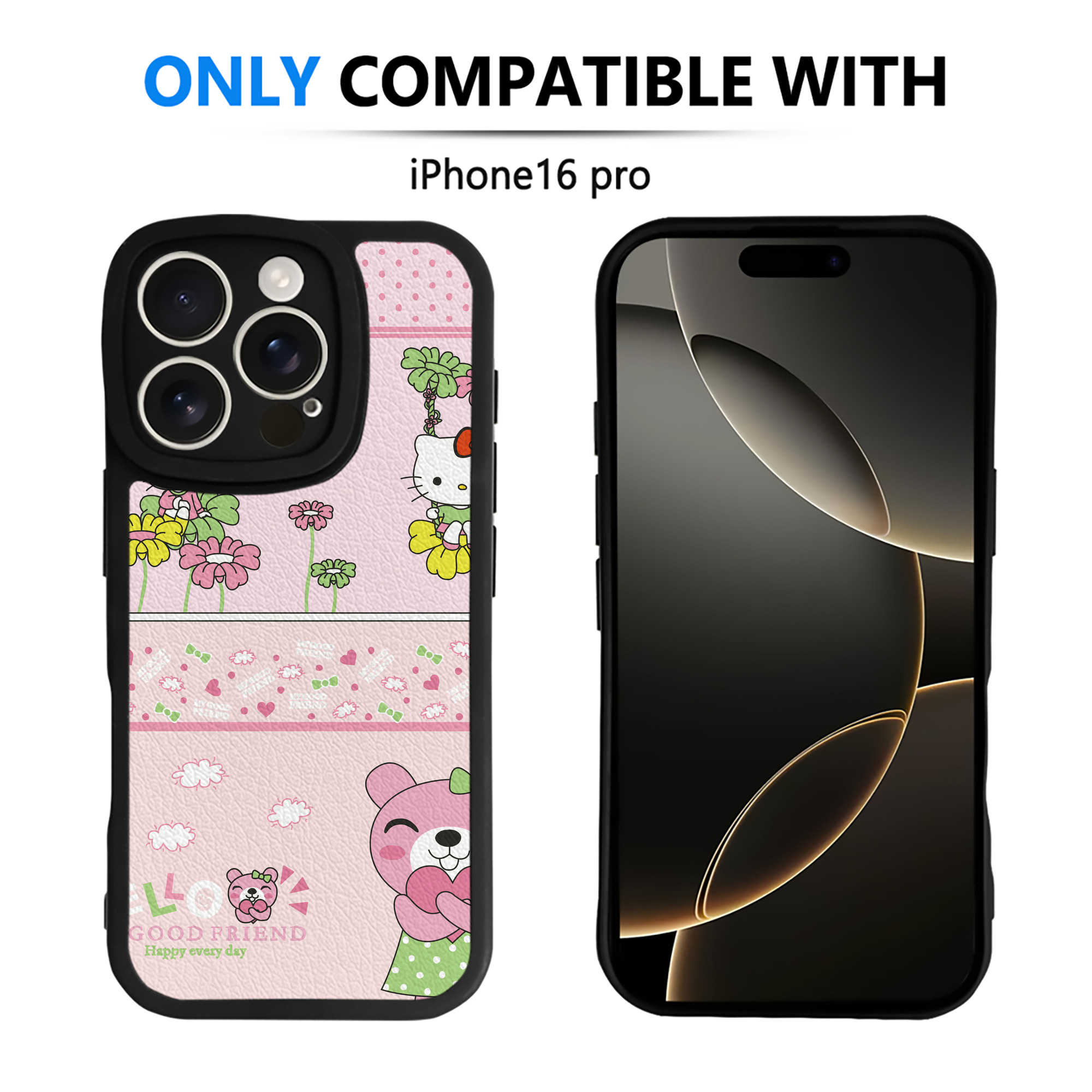 （画像用） Hello Kitty ハローキティ 【iPhone 16シリーズ対応】シリコンスマホケース（レザー調） 材質：シリコン